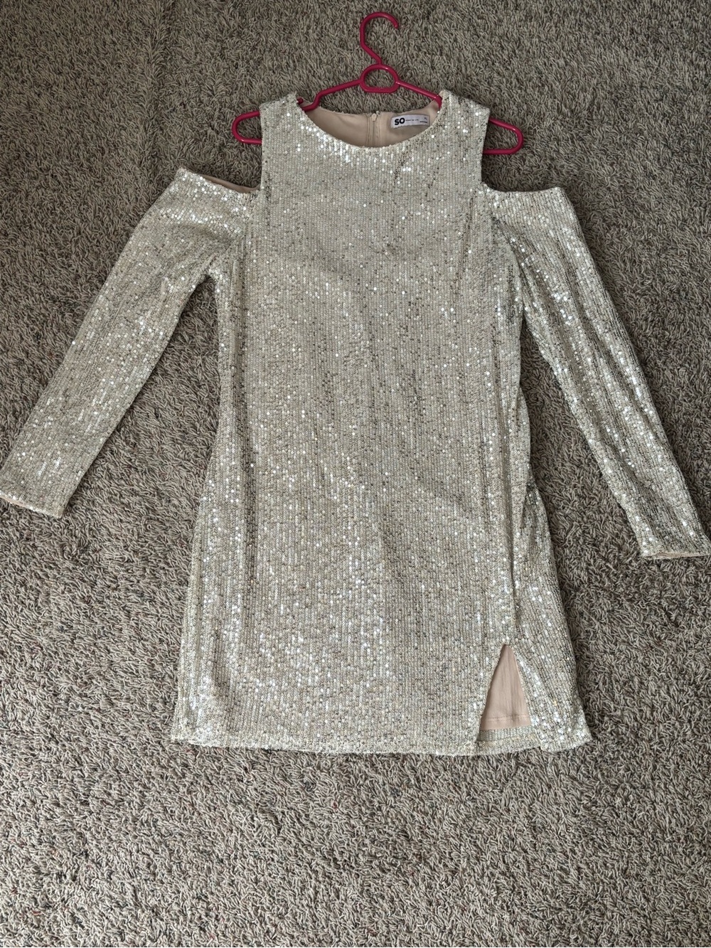 SO Silver Sequin Cold-Shoulder Prom Dress